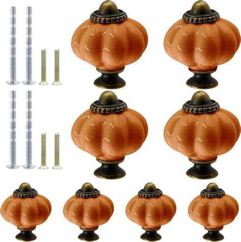 suiwotin 8pcs Ceramic Pumpkin Knobs, Burgundy Ceramic 